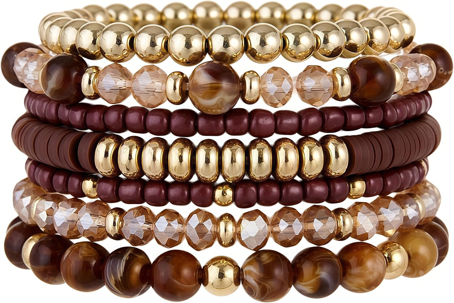 Bohemian Stackable Beaded Bracelets for Women, Multilayer Stretch Bead Bracelet Set, Vintage Boho... | Amazon (US)