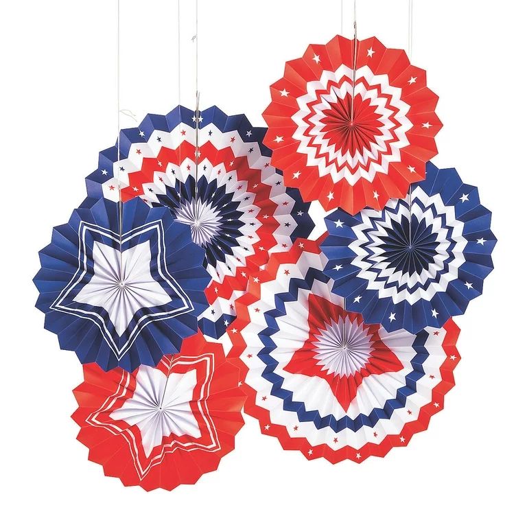 Patriotic Hanging Paper Fan Set - Party Decor - 6 Pieces | Walmart (US)