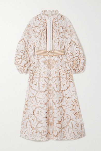 Zimmermann - Edie Belted Broderie Anglaise Linen And Cotton-blend Midi Dress - White | NET-A-PORTER (US)