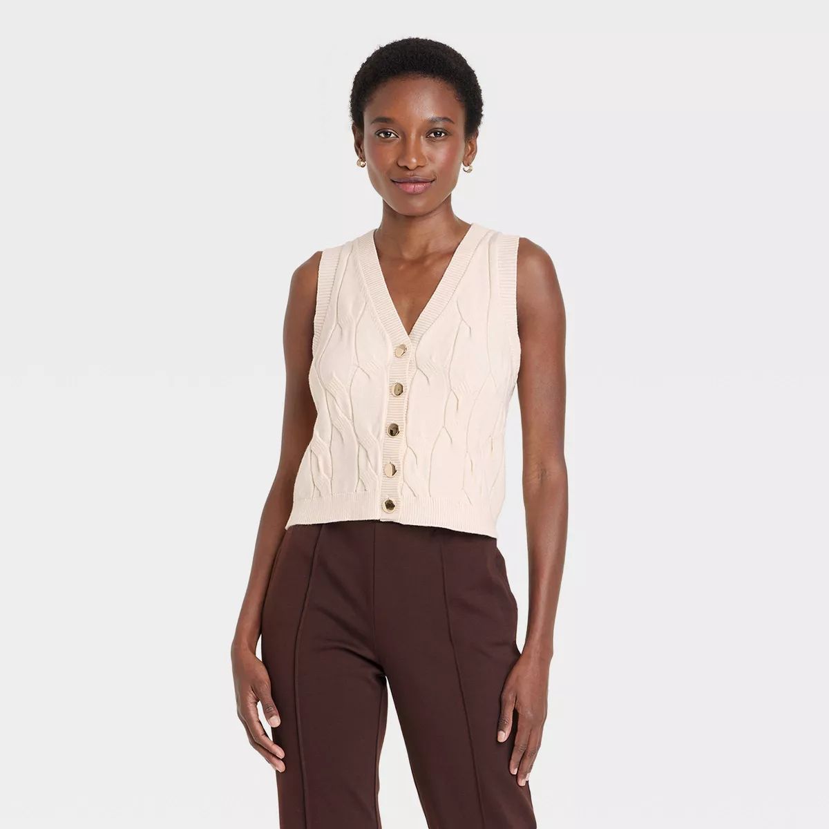 Women's Cabled Button-Down Vest - A New Day™ | Target