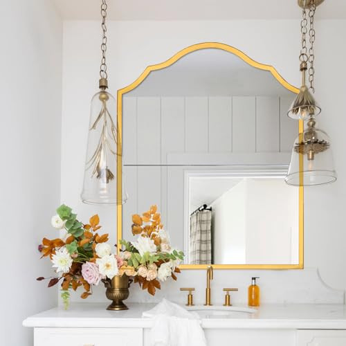 Autdot Vanity Mirror for Wall with Gold Arched Decorative Metal Frame, Scalloped Entryway Mirror for Bedroom, Bathroom, Living Room (32"x30") | Amazon (US)