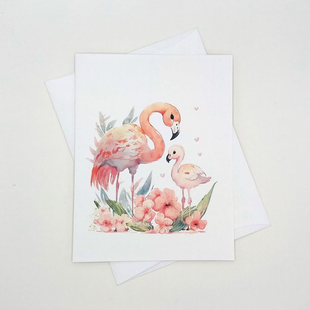Flamingo Card Set, 8 Blank Folded Note Cards, Watercolor Flamingo, Baby, Whimsical Notecards - Et... | Etsy (US)