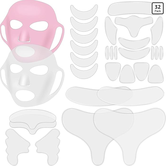Maitys 32 Pcs 32 Pcs Reusable Silicone Face Mask & Anti-wrinkle Patch Set, Face Mask Cover Holder... | Amazon (US)