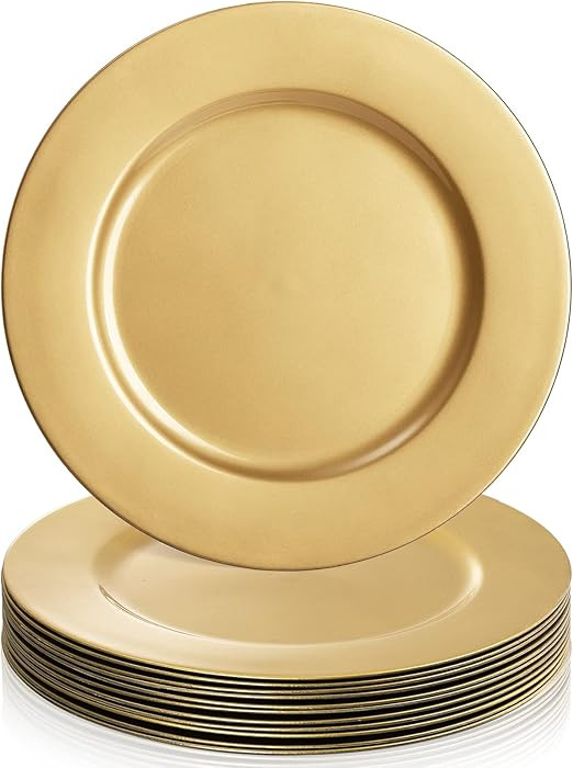 ZEAYEA 12 Pack Gold Charger Plates, 13 Inch Plastic Round Dinner Charger Plates for Wedding Party... | Amazon (US)