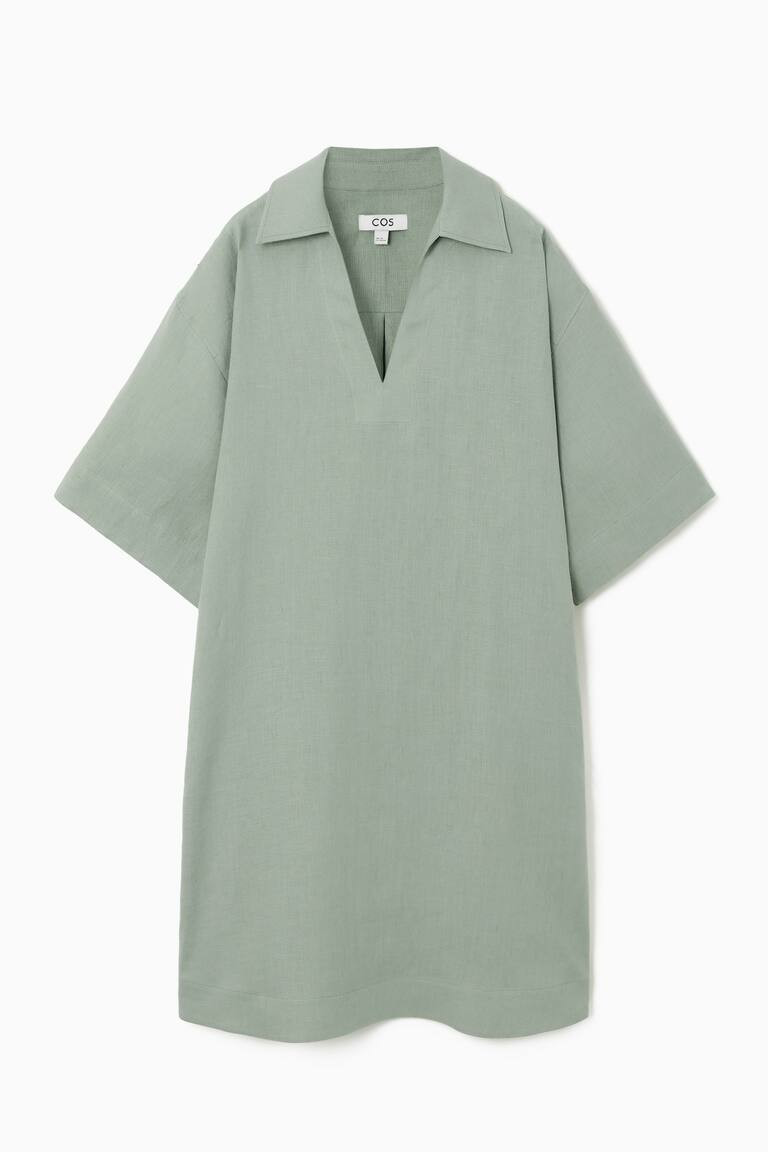 OPEN-COLLAR LINEN SHIRT DRESS | H&M (UK, MY, IN, SG, PH, TW, HK)