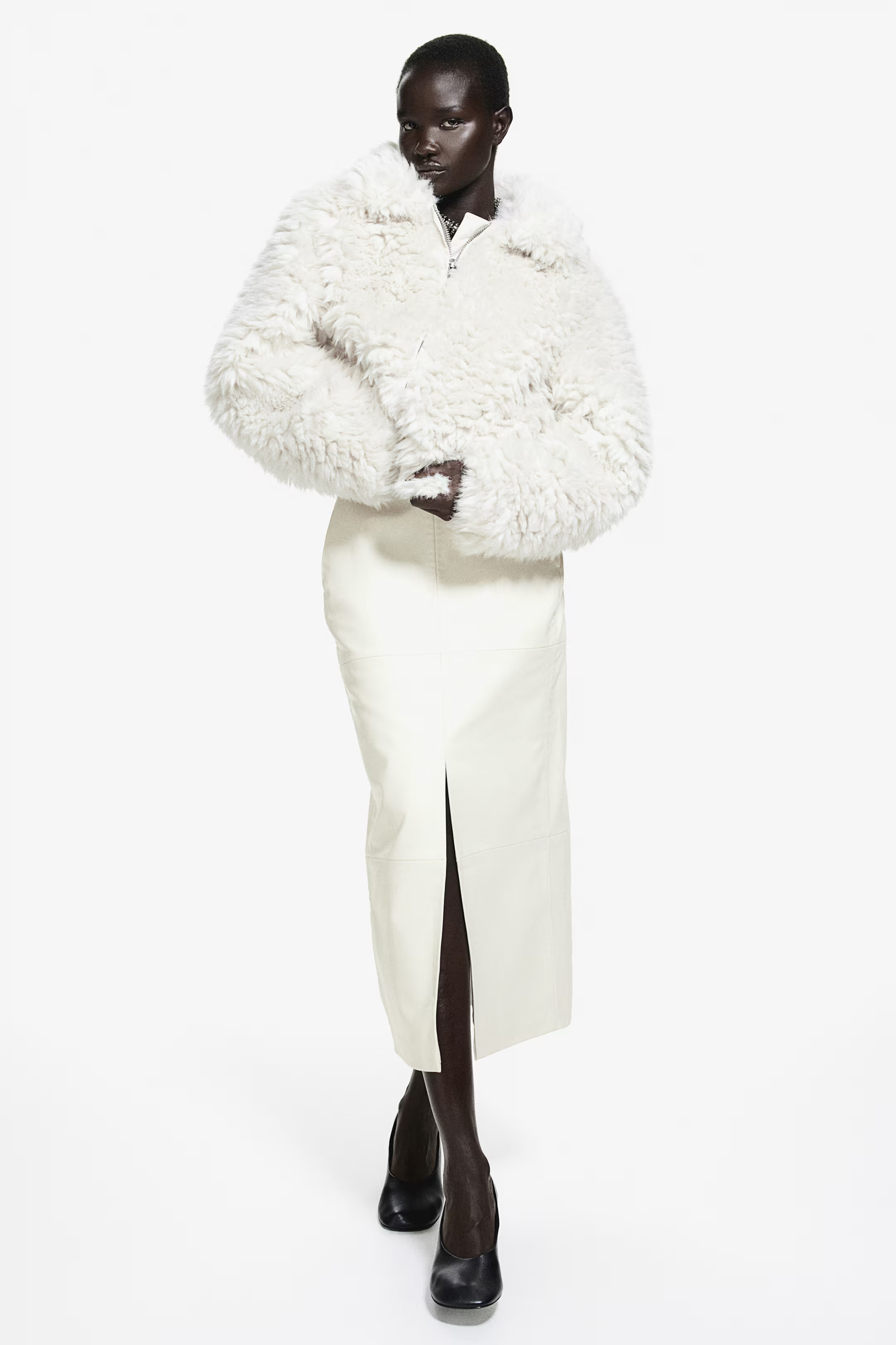 Jupe crayon en tissu enduit - Crème - FEMME | H&M FR | H&M (FR, IT, ES, PT, BE)