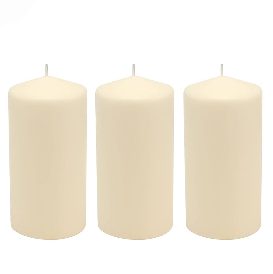 Stonebriar 3 Pack Tall 3 x 6 Inch 65 Hour Long Burning Unscented Ivory Wax Pillar Candles | Amazon (US)