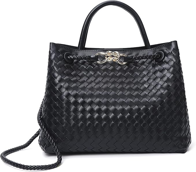Woven Tote Bag for Women Crossbody Handbag,Vegan Leather Large Tote Purse,Trendy Satchel Handbag ... | Amazon (US)