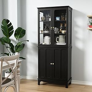 ARTPOWER 72" Freestanding Kitchen Pantry Storage Sideboard, Classical Tall Cabinet with Glass Doo... | Amazon (US)