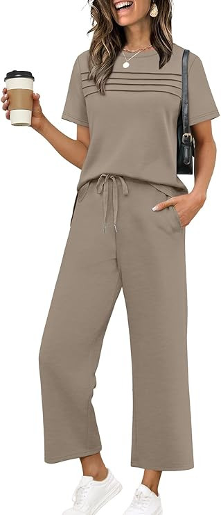 WIHOLL Two Piece Sets for Women Summer Spring Travel Vacation Outfits Short Sleeve Lounge Sets Si... | Amazon (US)