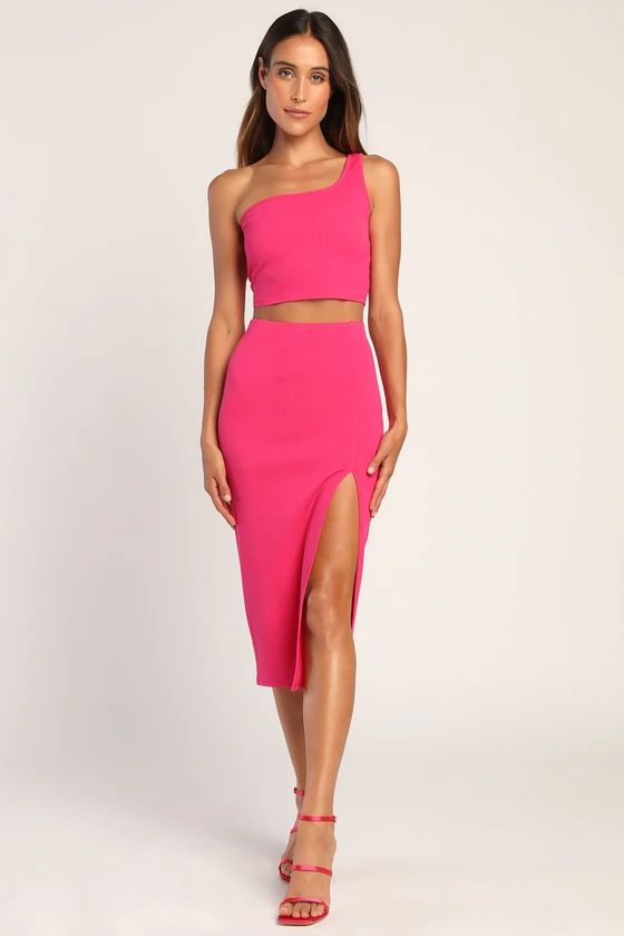 Phenomenal Style Magenta One-Shoulder Two-Piece Midi Dress | Lulus (US)