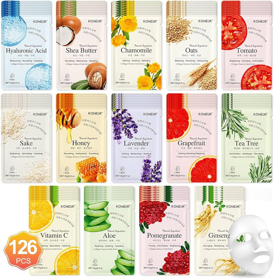 126 Pack Sheet Face Masks Skincare, Bulk Facial Mask Gifts Set for Women Skin Care, Hydrating Fac... | Amazon (US)