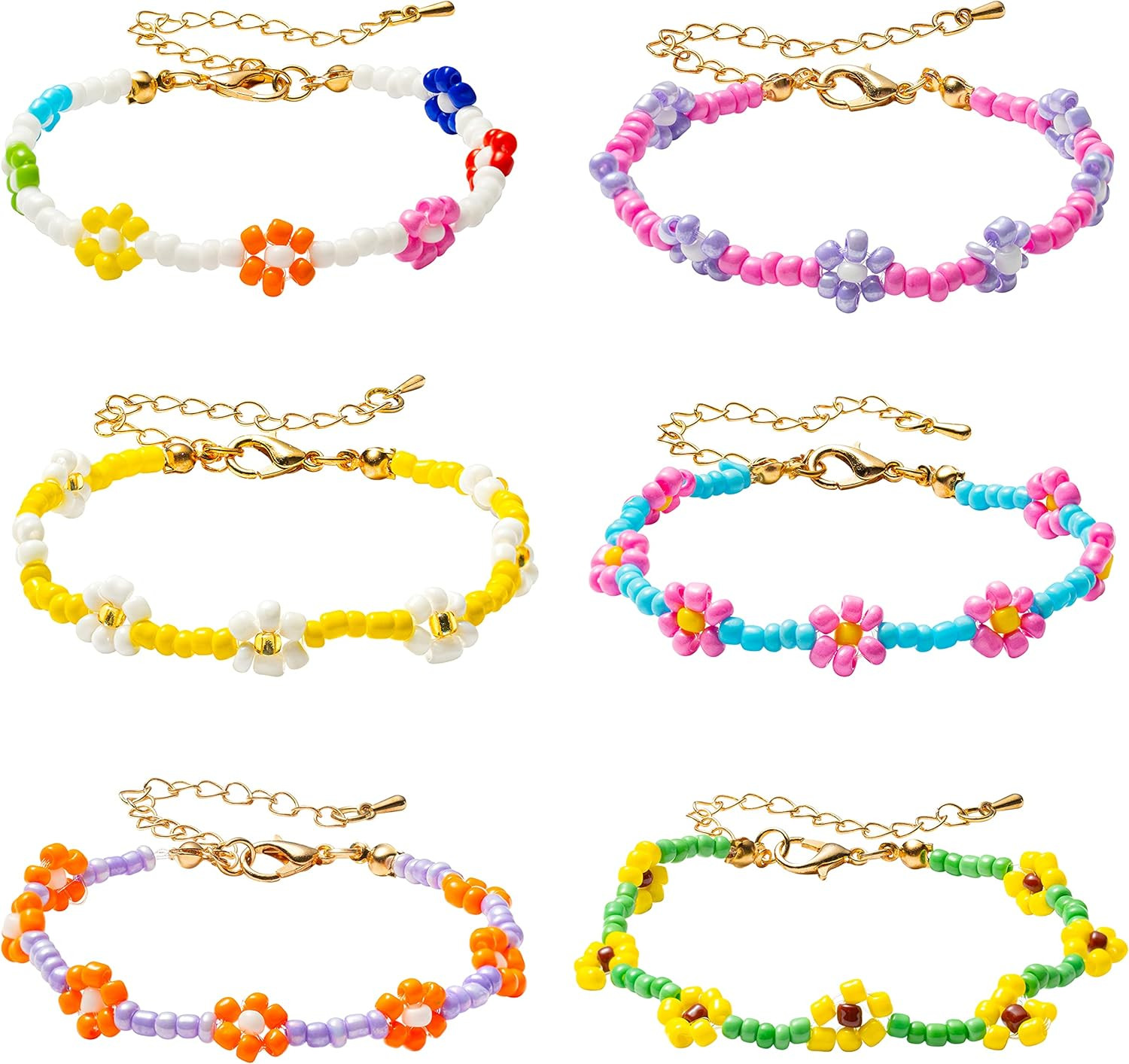 PANTIDE 6Pcs Colorful Daisy Flower Bead Bracelets Set Indie Handmade Beaded Flower Bracelets Vsco... | Amazon (US)