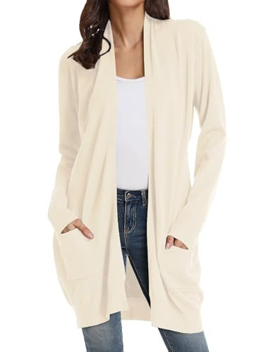 GRACE KARIN Women's Fall Long Cardigan, Lightweight Open Front Cream Sweater, Long Sleeve Knit Oversized Coat with Pockets 2XL | Amazon (US)
