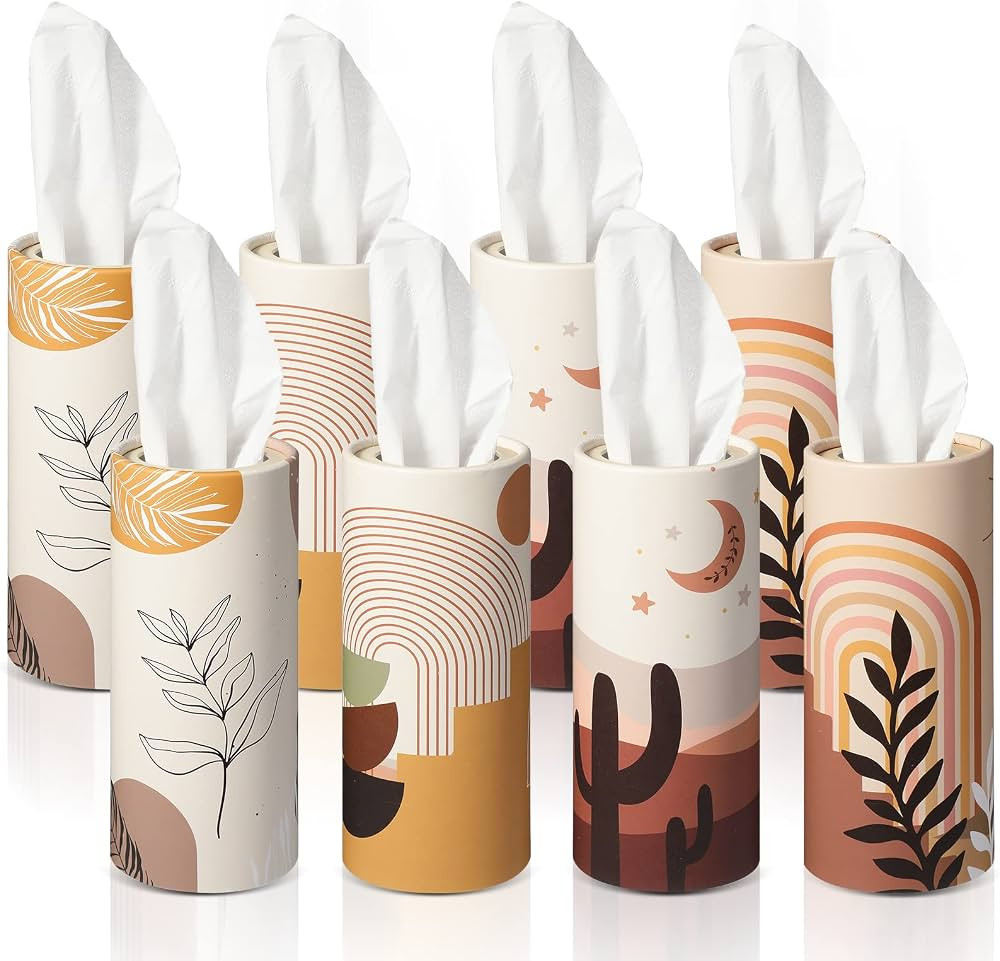 8 Pack Boho Round Tissues Box Tissue Holder for Car with Facial Tissues Cylinder Tissue Holder fo... | Amazon (US)
