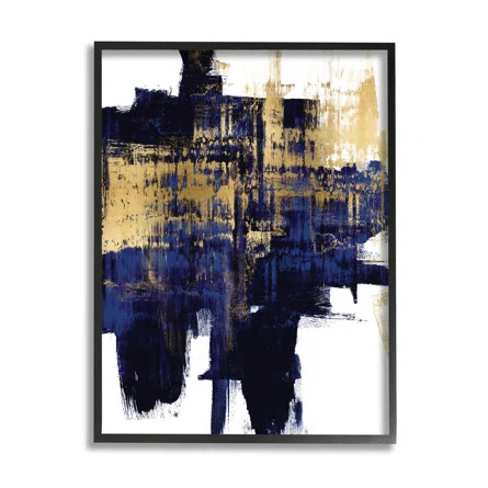 Mellow Blue Gold Brush Stroke Abstract by Alex Wise - Painting on Canvas | Wayfair North America
