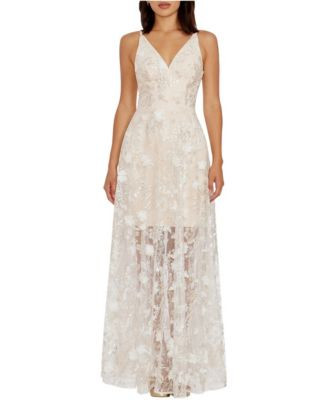 Women's Sidney 3D Floral Embroidery and Sequin V-Neck Floor-Length Gown | Macy's