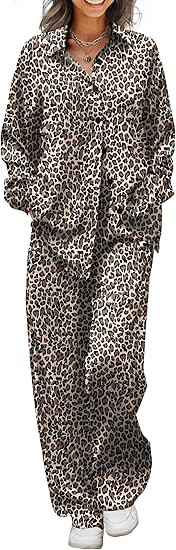 Ekouaer Womens Satin Silky Pajama Set 2 Piece Print PJs Soft Loungewear Button Down Sleepwear wit... | Amazon (US)