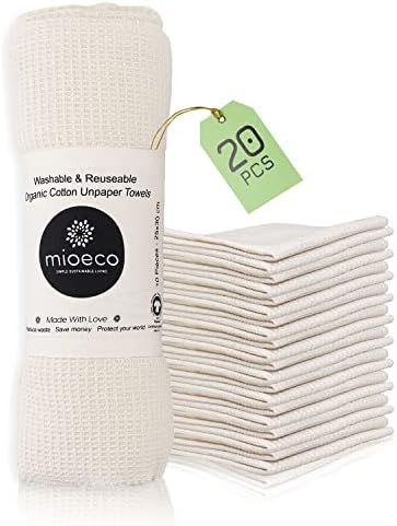 MioEco 20 Pack Reusable Paper Towels Washable - Nature Friendly Paper Towels - Organic Cotton Bam... | Amazon (US)