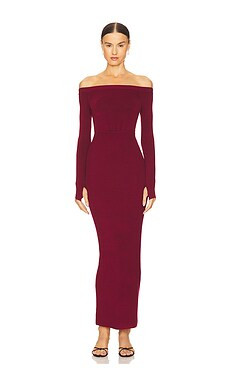 Michael Costello x REVOLVE Off Shoulder Bodycon Maxi Dress in Maroon from Revolve.com | Revolve Clothing (Global)