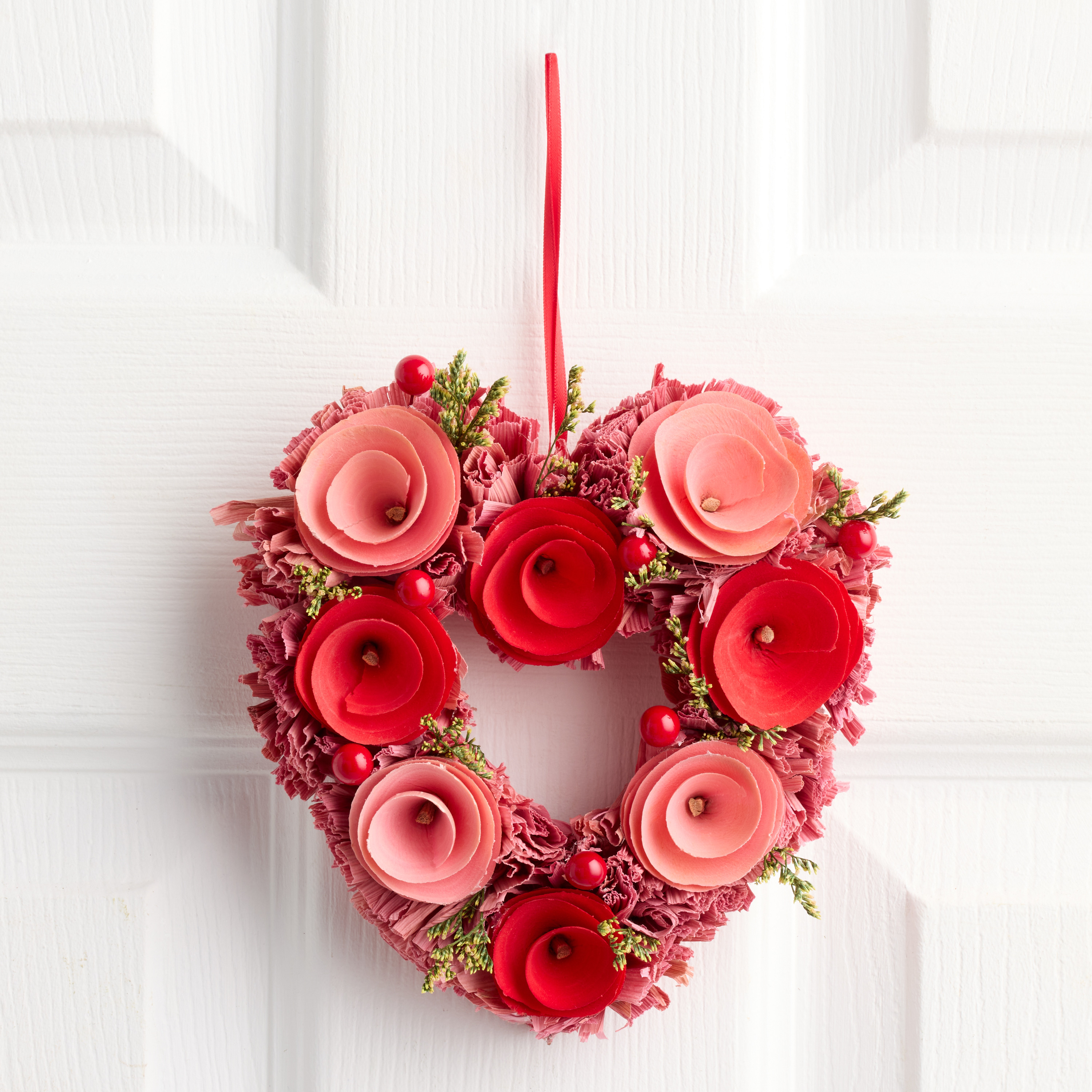 Mini Red and Pink Wood Curl Heart Wreath | World Market