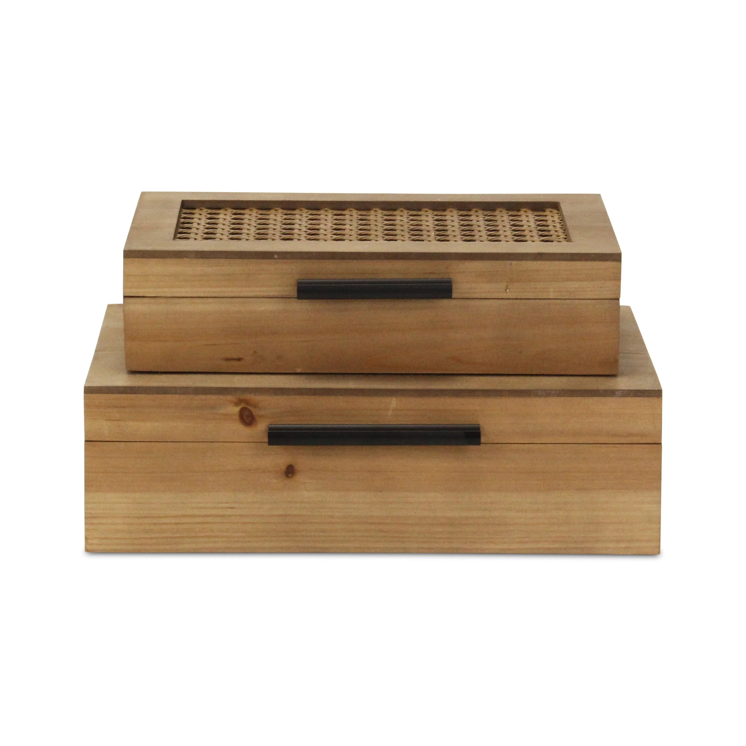 Baskura Rattan & Wood Box Set | Black Handles | | Wayfair North America