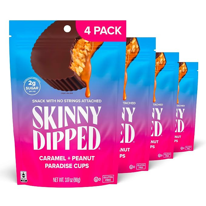 SkinnyDipped Caramel Peanut Paradise Cups, 3.2oz Bags | 4 Pack | Amazon (US)