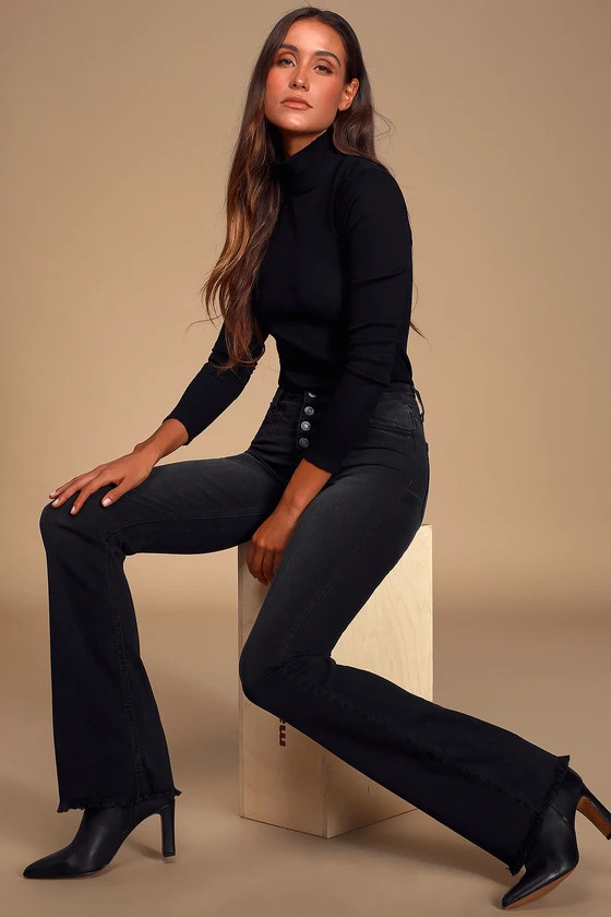 Trina Washed Black Button-Fly Flared Jeans | Lulus