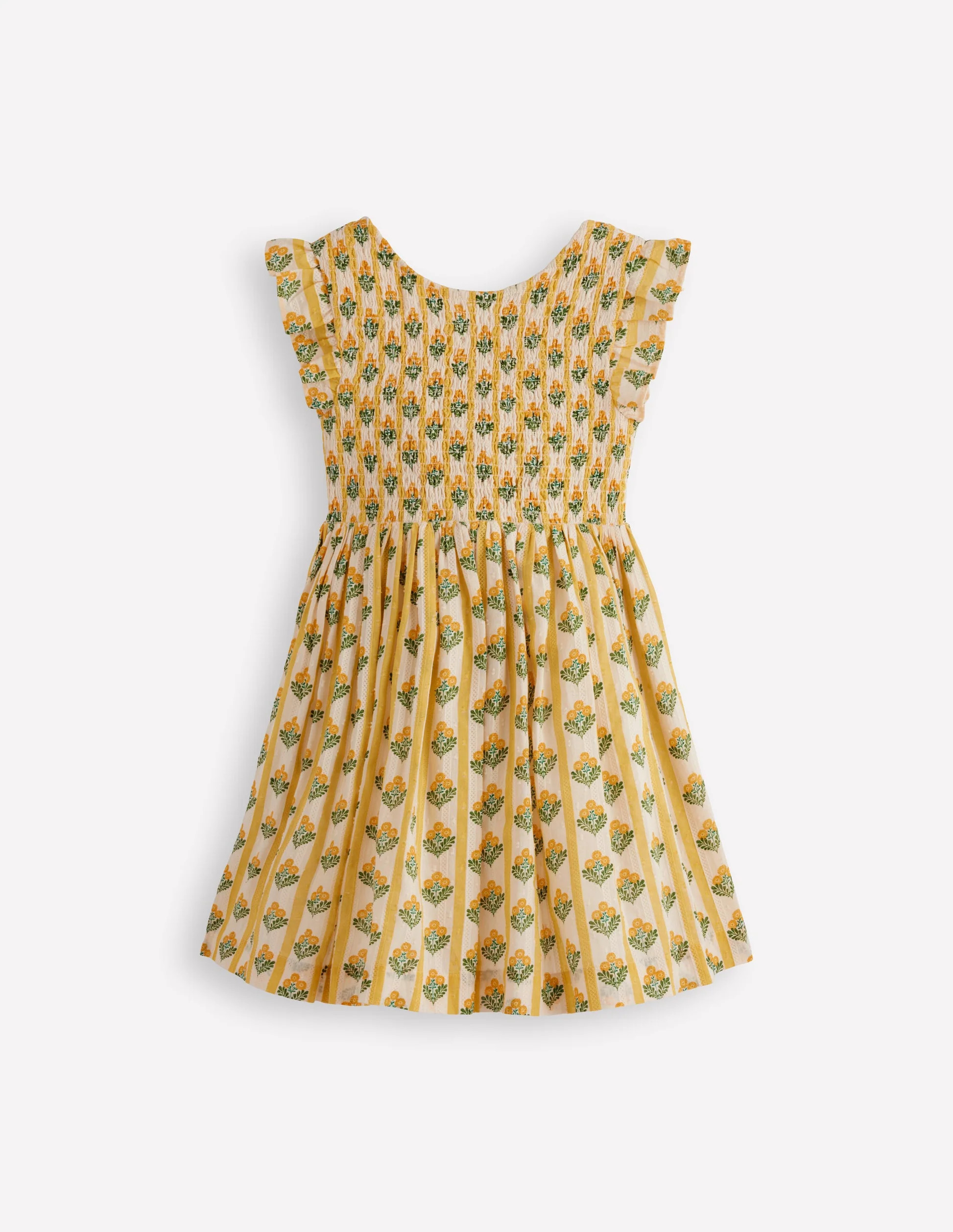 Bow Back Shirred Dress-Honeycomb Yellow Flower Stem | Boden (US)