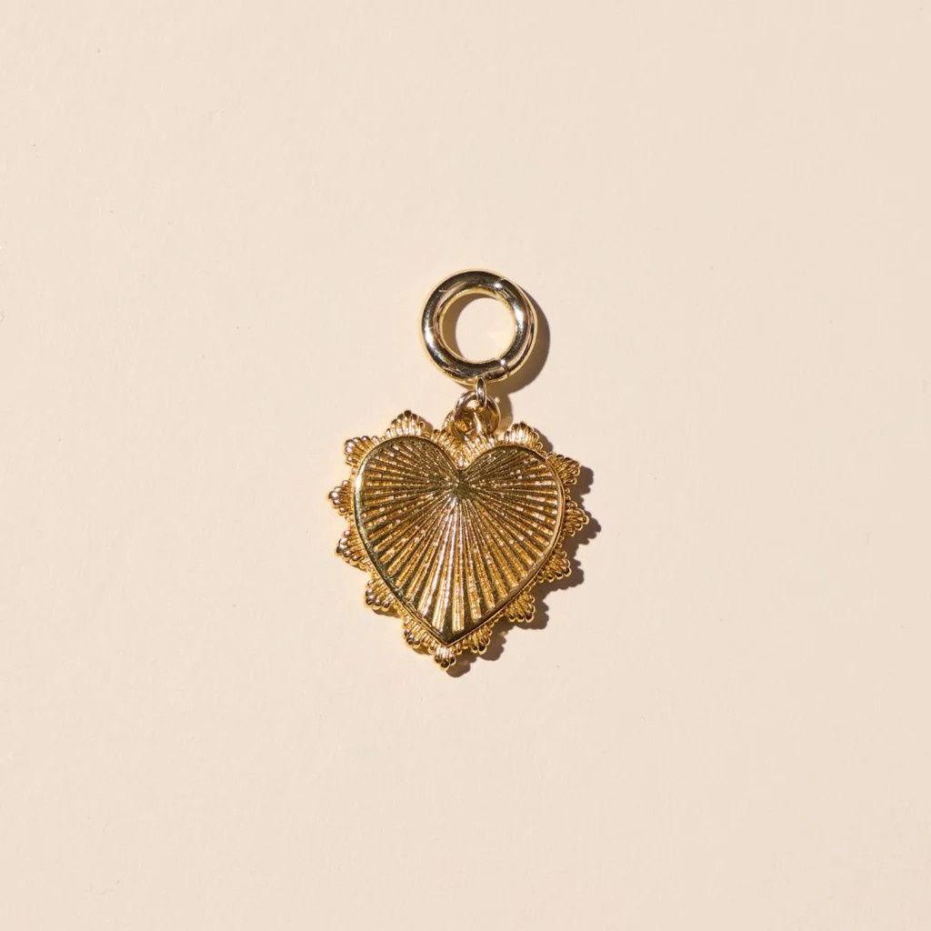 Gold Sunburst Heart Charm | Nickel and Suede