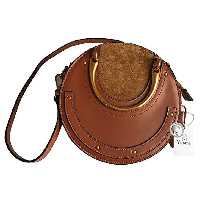 Yoome Elegant Rivet Bag Punk Purse Circular Ring Handle Handbags Cowhide Crossbody Bags For Women | Amazon (US)