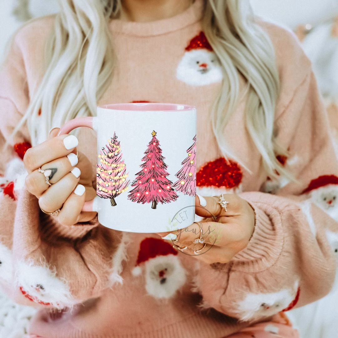 Christmas Tree Wrap Mug Seasonal Decor Pinkmas Gift for Her - Etsy | Etsy (US)