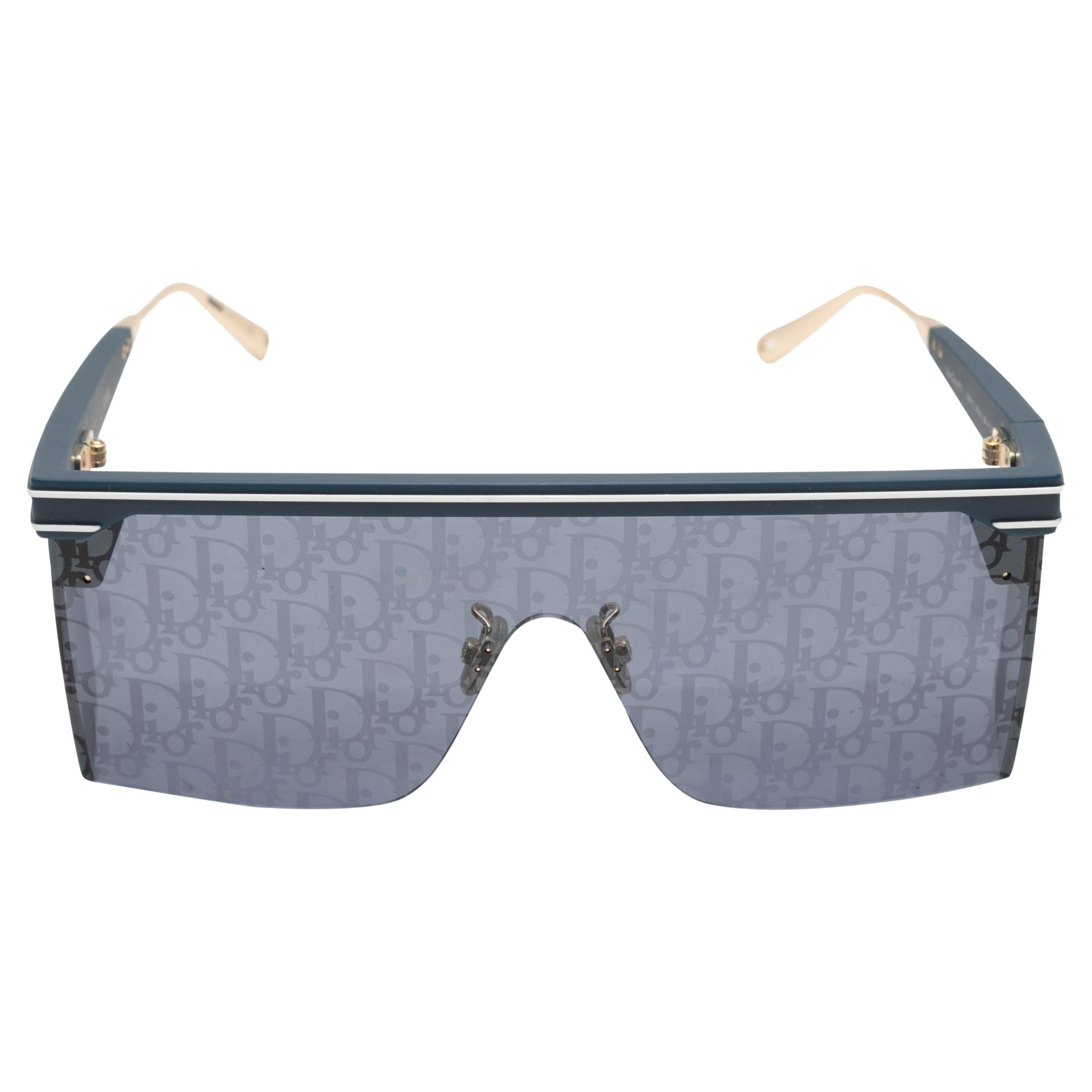 Navy Christian Dior Logo Shield Sunglasses | 1stDibs