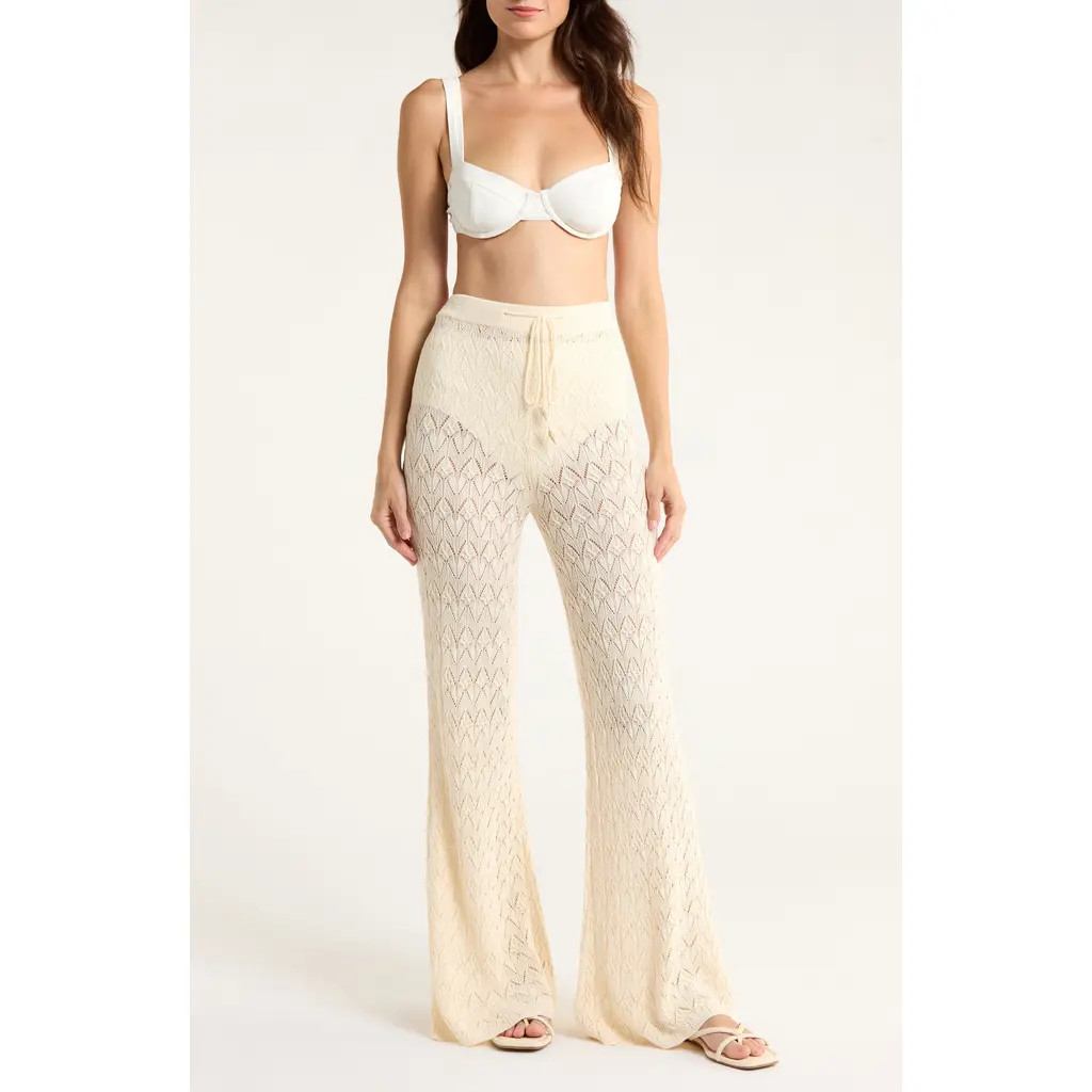 Elan Pointelle Cover-Up Sweater Pants in Natural at Nordstrom, Size X-Small | Nordstrom