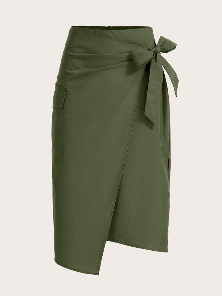 SHEIN ICON Women Solid Color Tie Side Fashionable Daily Wear Match Midi Skirt For Spring And Summ... | SHEIN