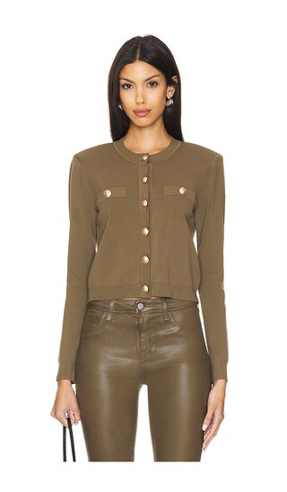L'AGENCE Toulouse Crop Cardi in Olive. - size L | Revolve Clothing (Global)