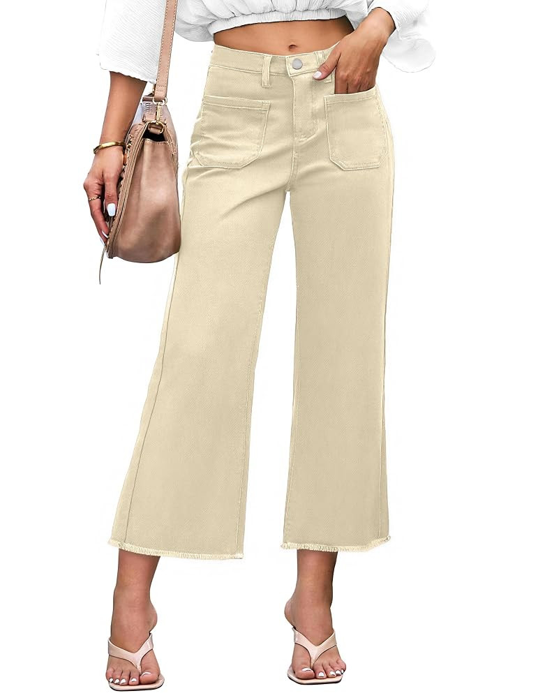 Denim Women Cropped Trousers Jeans Pants Leg Jeans High Rise Pants Stretchy with Pockets | Amazon (US)