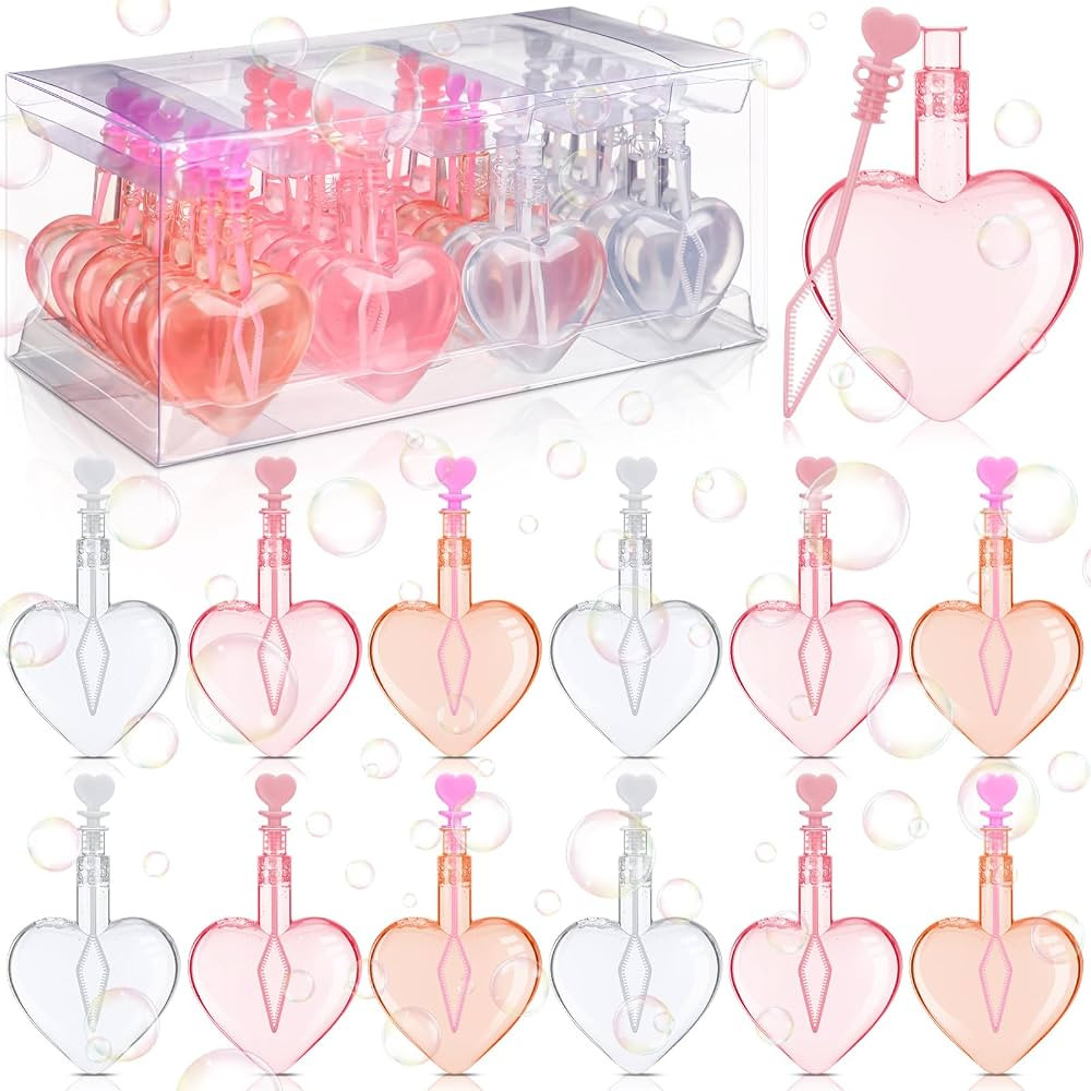 24 Pieces Valentines Day Heart Bubble Wands Bulk Mini Bubble Wands Favors Valentine's Day Mix Bul... | Amazon (US)