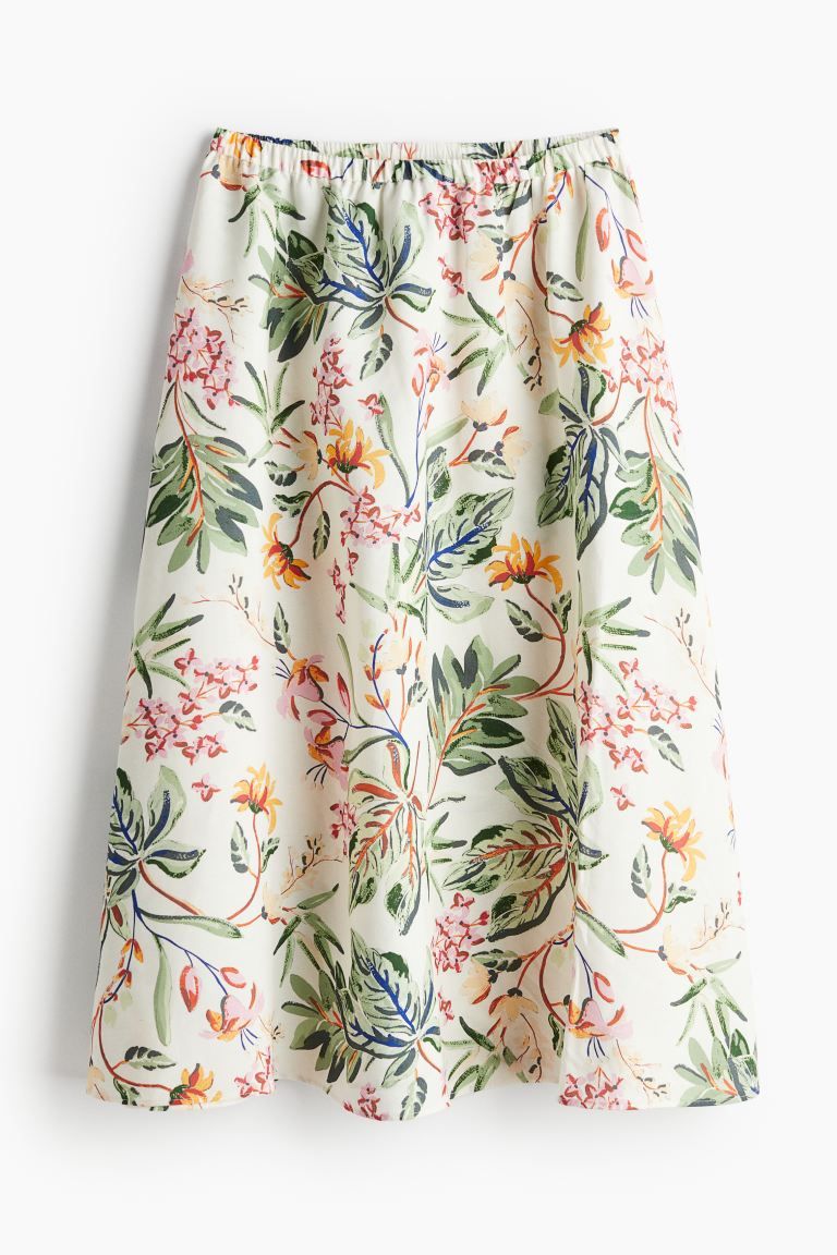 Midi Skirt - High waist - Long - Cream/floral - Ladies | H&M US | H&M (US + CA)