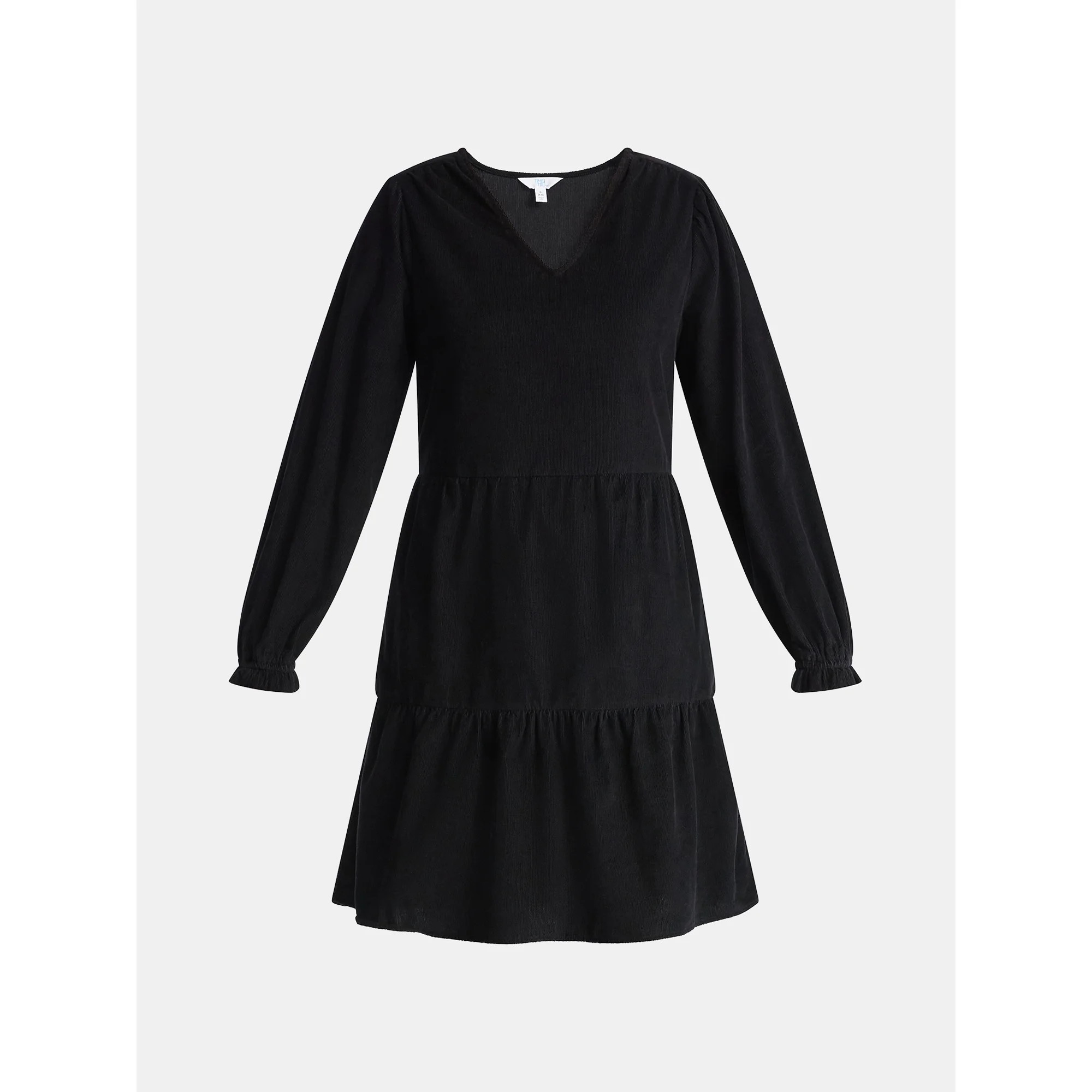 Time and Tru Women's Tiered Corduroy Dress with Long Sleeves, Sizes XS-XXXL | Walmart (US)