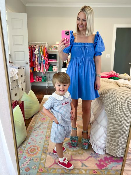 Blue hydrangea Scarlett mini nap dress (size xxs, runs big) / bow platform heels / toddler boy short set / toddler boy church outfit / toddler Keds 

#LTKkids #LTKfamily