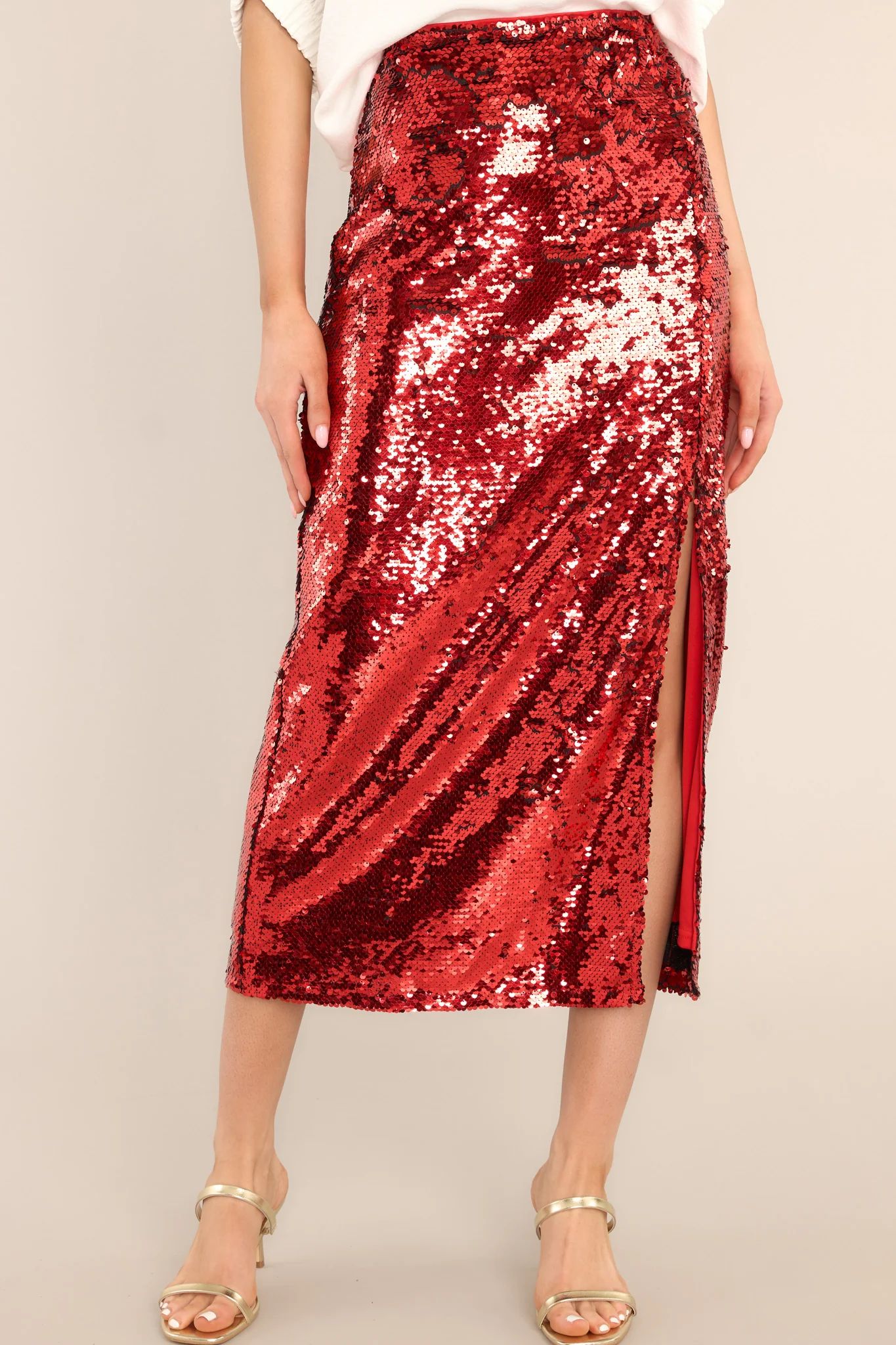 A Part Of It Red Sequin Midi Skirt | Red Dress 