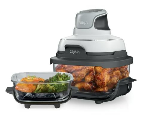 Ninja Crispi Air Fryer (FN100WH), Microwave, Freezer & Dishwasher Safe, Non Toxic Glass Portable Cooking System, 4 QT & 5 Cup Glass Containers with Storage Lids, Easy Meals - White | Amazon (US)