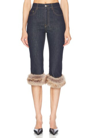 Coperni Faux Fur Hem Corsair Skinny Jeans in Blue - Denim-Dark. Size 38 (also in 34). | FWRD 