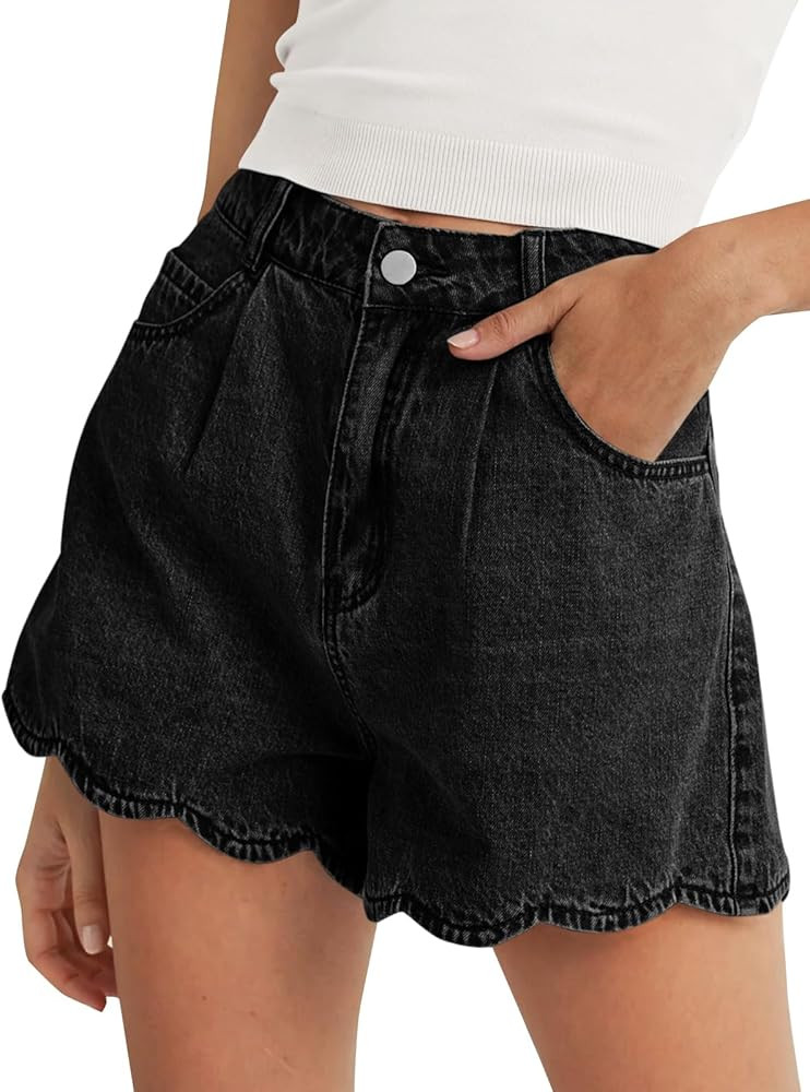 Tankaneo Womens High Waist Jean Shorts Summer Casual Scalloped Hem Cute Trendy Loose Fit Denim Sh... | Amazon (US)