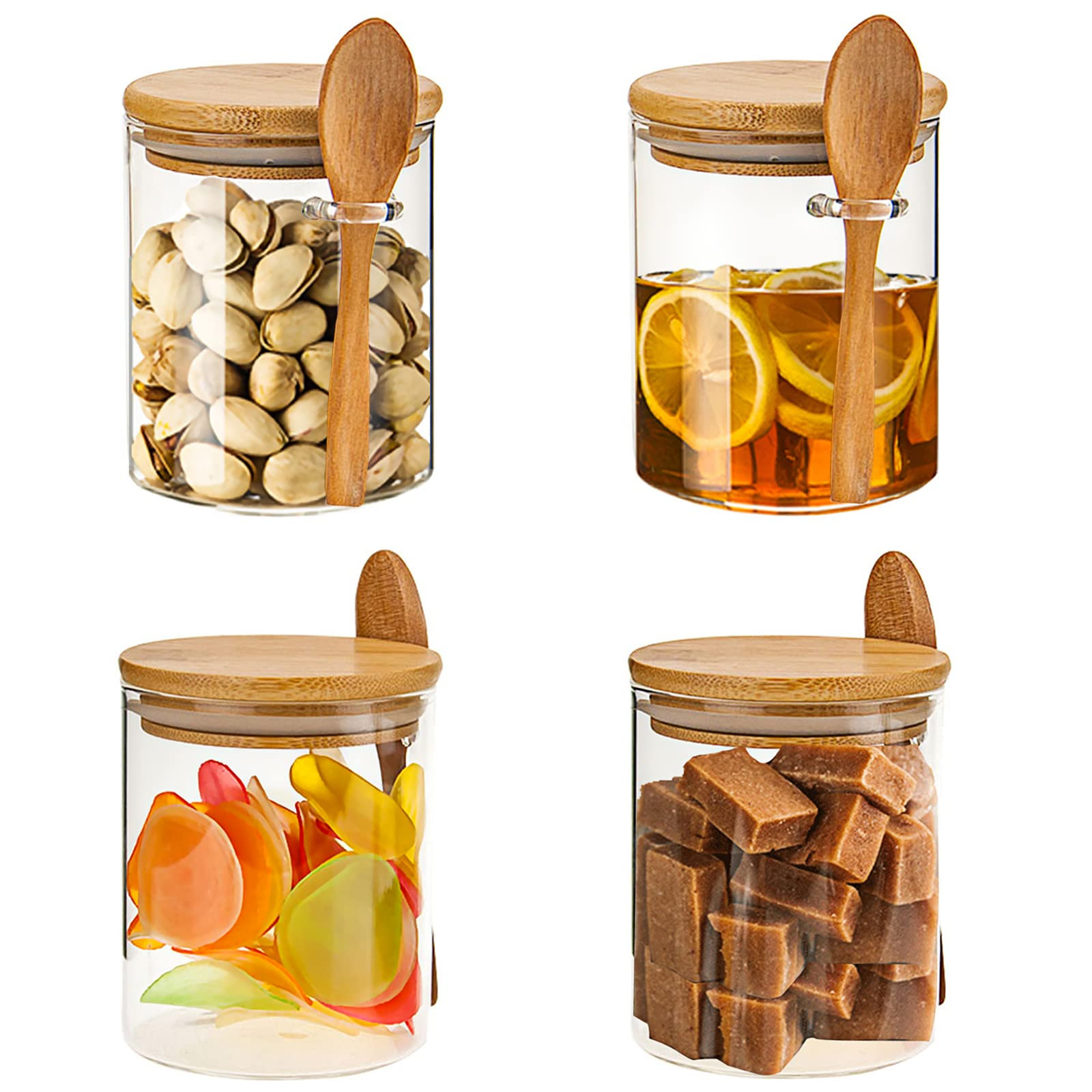 4-Pack Glass Food Storage Jar 18.2 oz,100% Sealed Borosilicate Glass Bamboo Spice Jars with Bambo... | Amazon (US)