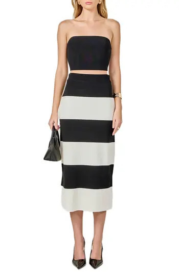 Endless Rose Strapless Top & Midi Skirt Set in Black/White at Nordstrom Rack, Size Large | Nordstrom Rack