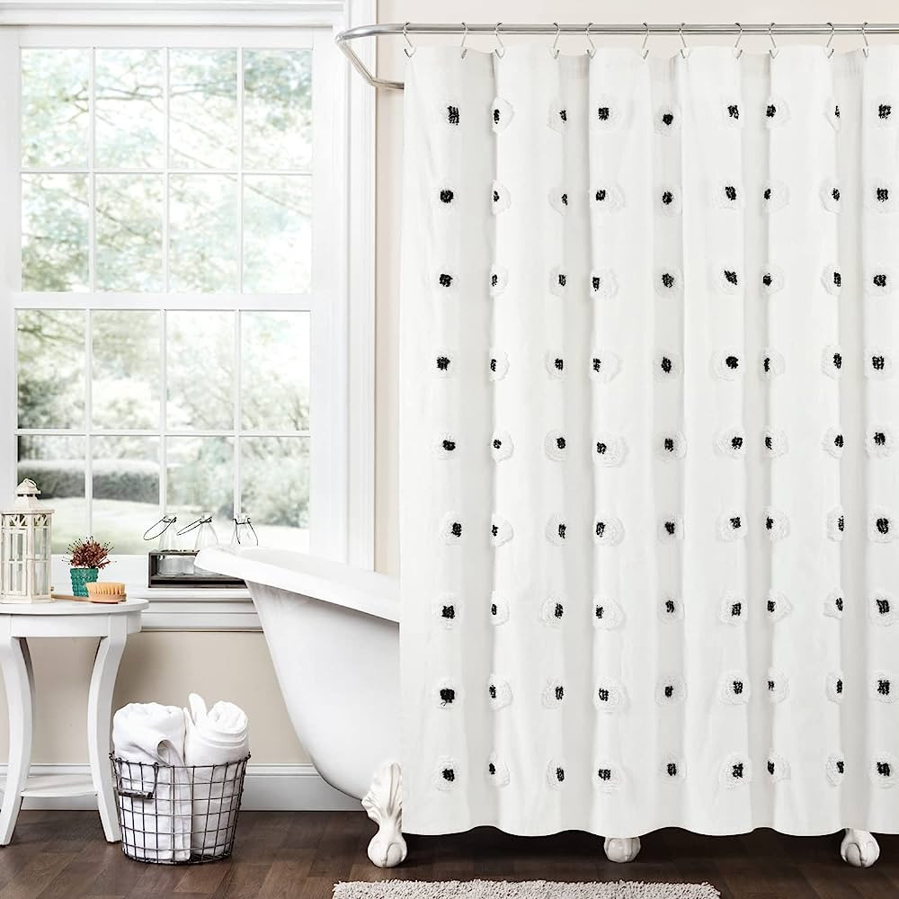 Lush Decor Boho Circle Tufted Yarn Dyed Eco-Friendly Recycled Cotton Shower Curtain, 72" x 72", B... | Amazon (US)