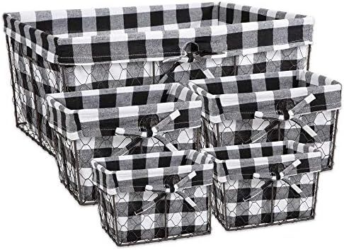 DII Farmhouse Chicken Wire Storage Baskets with Liner, Set of 5, Vintage Black Check, Assorted Sizes | Amazon (US)