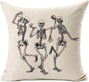 Halloween Skull Pillow Covers,MFGNEH Home Decor Halloween Gifts Cotton Linen Sofa Throw Pillow Ca... | Amazon (US)
